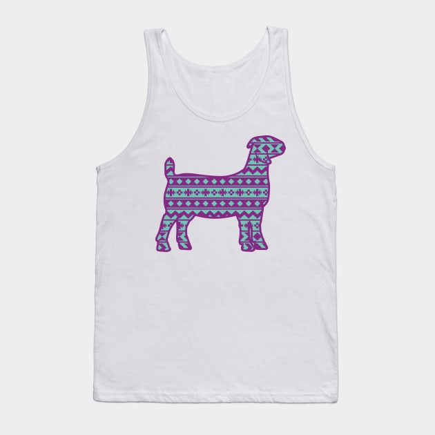 Livestock Show Boer Goat with Purple & Gree Southwest Aztec Pattern Tank Top by SAMMO